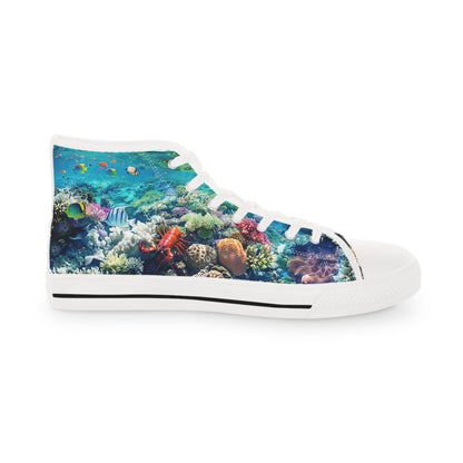 Coral Gaze Men's High Top Sneakers - Journey Below and Beyond – Where Sea Meets Shore!