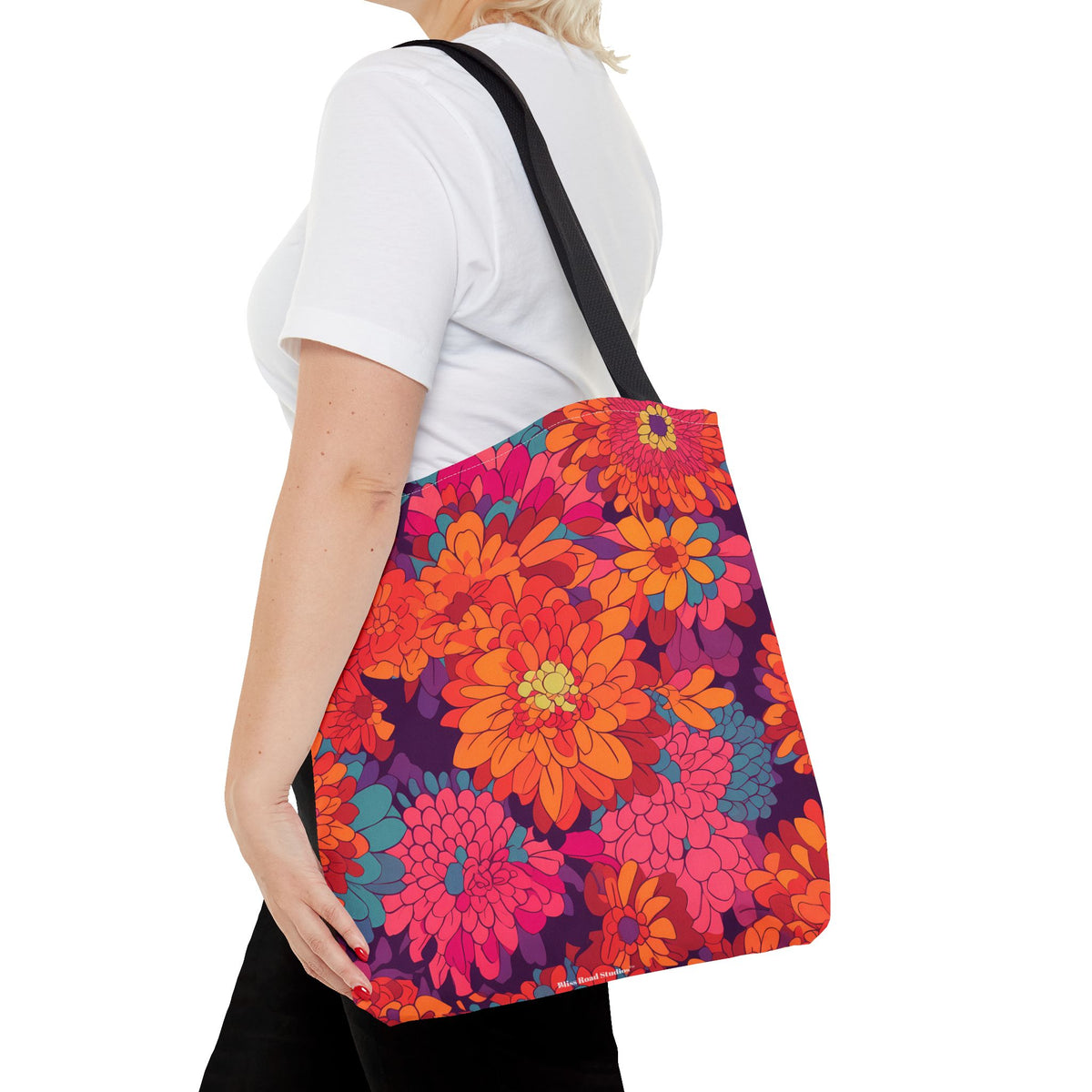 On Fire Flower Power Tote Bag - Bring Electrifying 60s Groovy Flowers on Your Next Adventure! Available in 3 sizes.