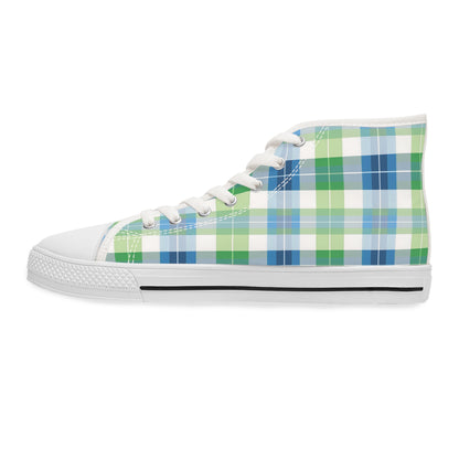 Spring Mist Plaid Ladies' High Top Sneakers - Step Bright, Stand Tall - Vibrancy at Every Turn!