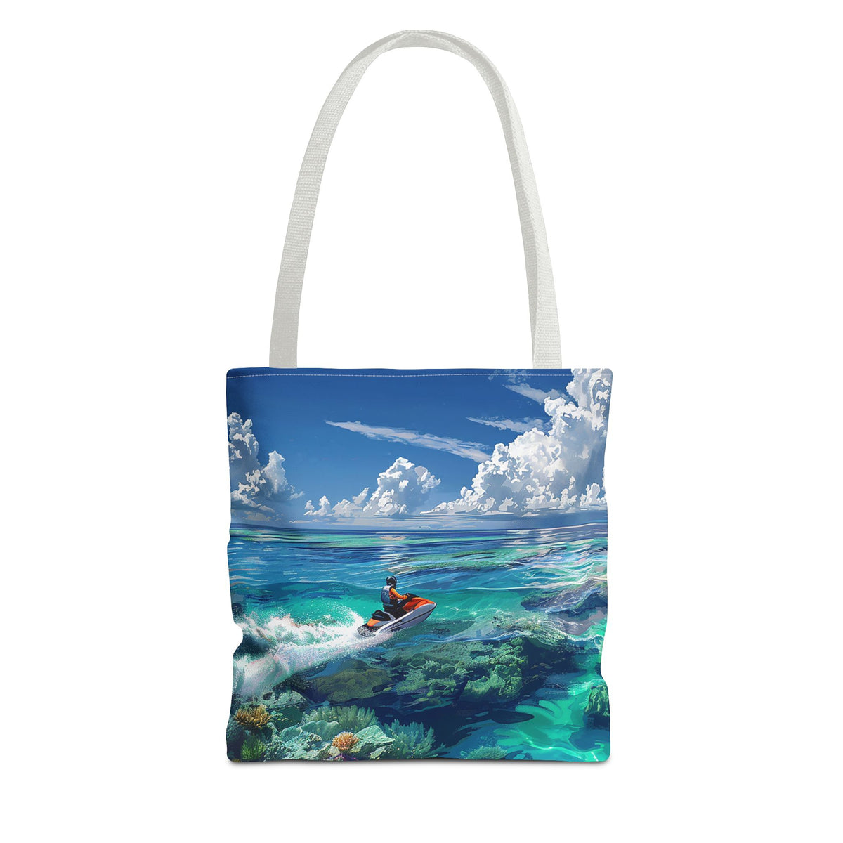 Jet Ski Tropical Paradise Tote Bag - Carry the Coastline - Where Adventure Meets Accessories! Available in 3 sizes.