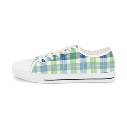 Spring Mist Plaid Men's Low Top Sneakers - Step Boldly into Spring – Where Classic Plaid Meets Modern Energy!