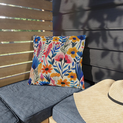 Happy Heartfelt Blooms Square Outdoor Pillow - Spun Polyester - Double-Sided Print - UV-Resistant - Water-Resistant - Available in 3 sizes.