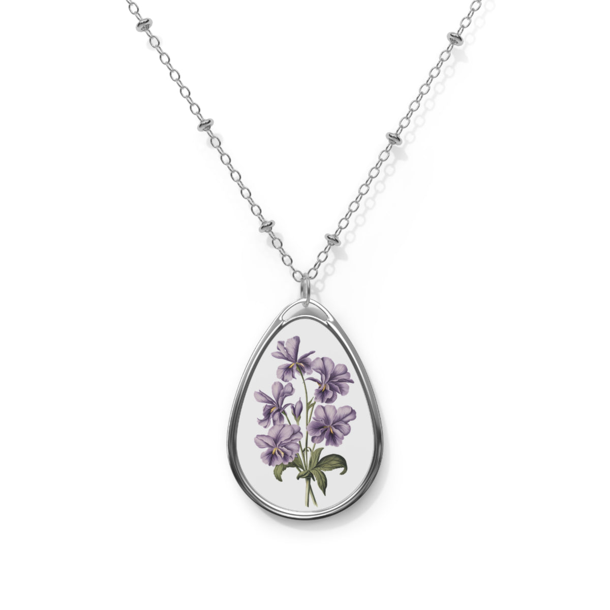 February Birth Month Flower - Violets Oval Pendant Necklace - Embrace Elegance and Meaning with February's Floral Gem!