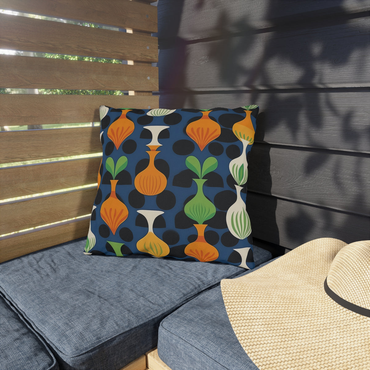 Mod Floating Vases Square Outdoor Pillow - Spun Polyester - Double-Sided Print - UV-Resistant - Water-Resistant - Available in 3 sizes.