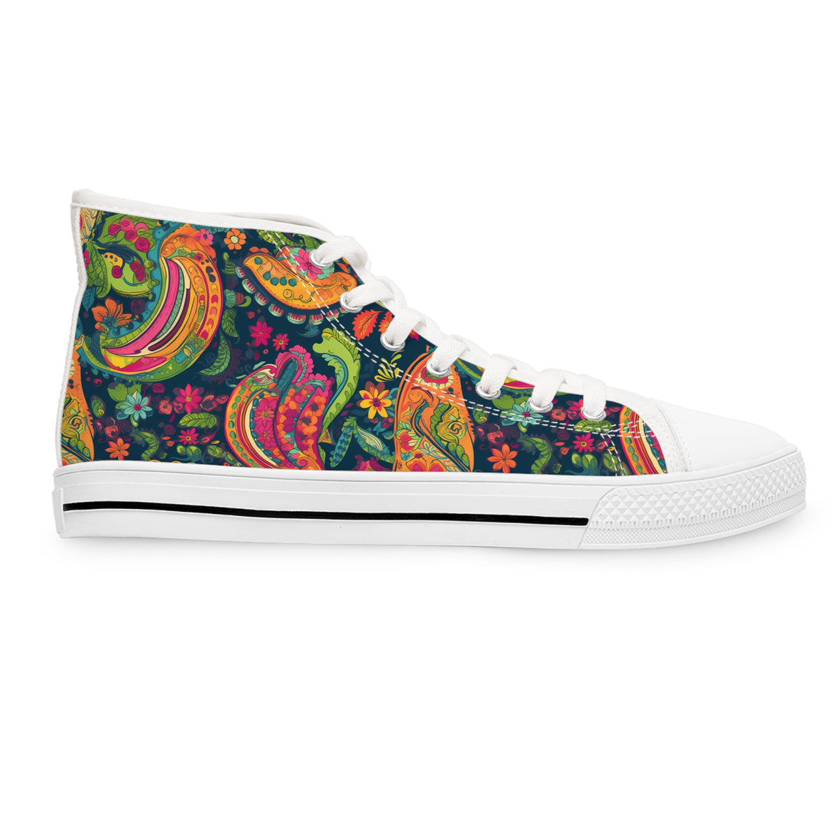Psychedelic Paisley Party Ladies' High Top Sneakers - Stride into a Kaleidoscope - Where Fashion Meets Whirlwind!