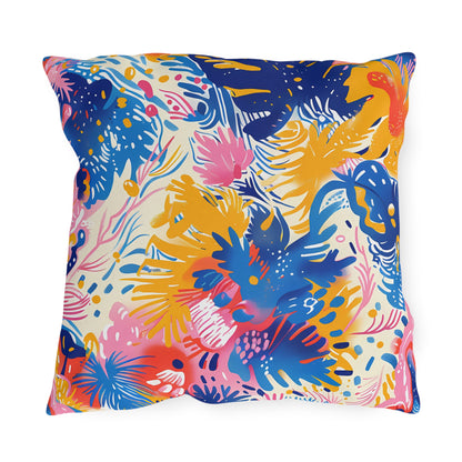Splatter Blossom Square Outdoor Pillow - Spun Polyester - Double-Sided Print - UV-Resistant - Water-Resistant - Available in 3 sizes.
