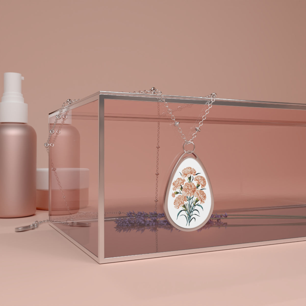 January Birth Month Flower - Carnation Oval Pendant Necklace - Floral Elegance to Celebrate Your Special Month!