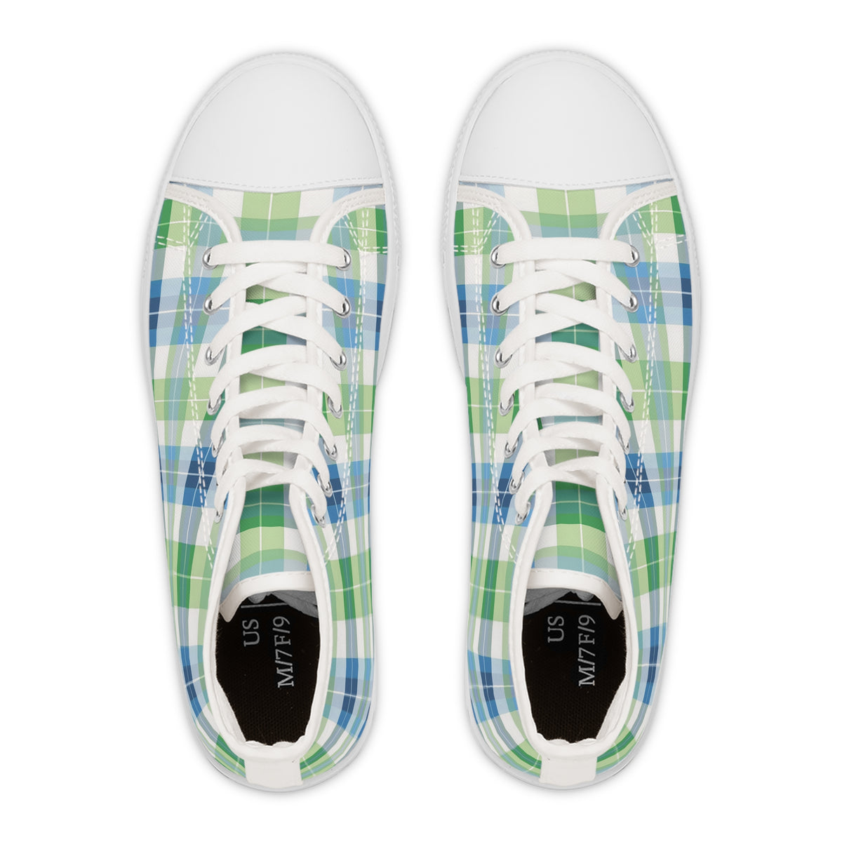 Spring Mist Plaid Ladies' High Top Sneakers - Step Bright, Stand Tall - Vibrancy at Every Turn!