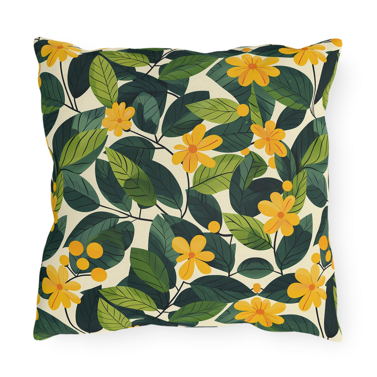 Sunshine Vines Square Outdoor Pillow - Spun Polyester - Double-Sided Print - UV-Resistant - Water-Resistant - Available in 3 sizes.