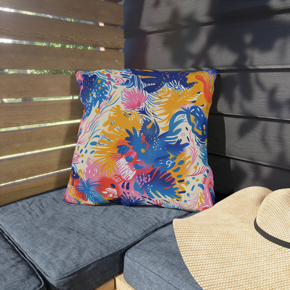 Splatter Blossom Square Outdoor Pillow - Spun Polyester - Double-Sided Print - UV-Resistant - Water-Resistant - Available in 3 sizes.