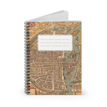 Vintage Old World City Map with Label Chic Spiral Notebook - Ruled Line - Enjoy Vintage Elegance as You Write!
