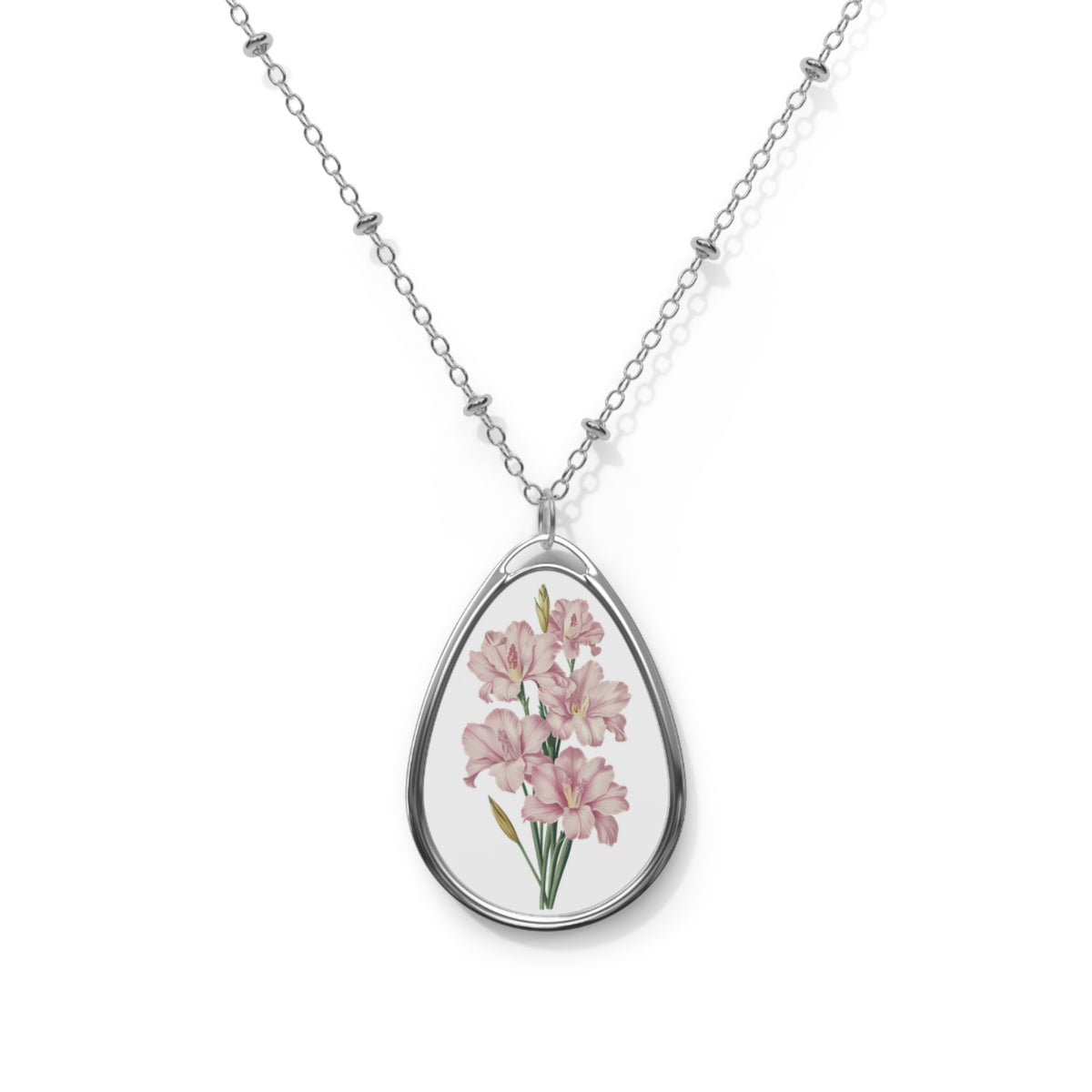 August Birth Month Flower - Gladiolus Oval Pendant Necklace - Stand Tall with Strength and Beauty: August’s Gladiolus Charm!