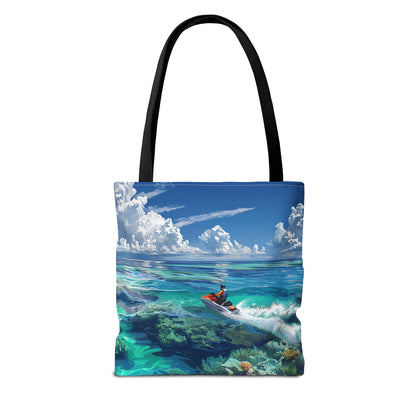 Jet Ski Tropical Paradise Tote Bag - Carry the Coastline - Where Adventure Meets Accessories! Available in 3 sizes.