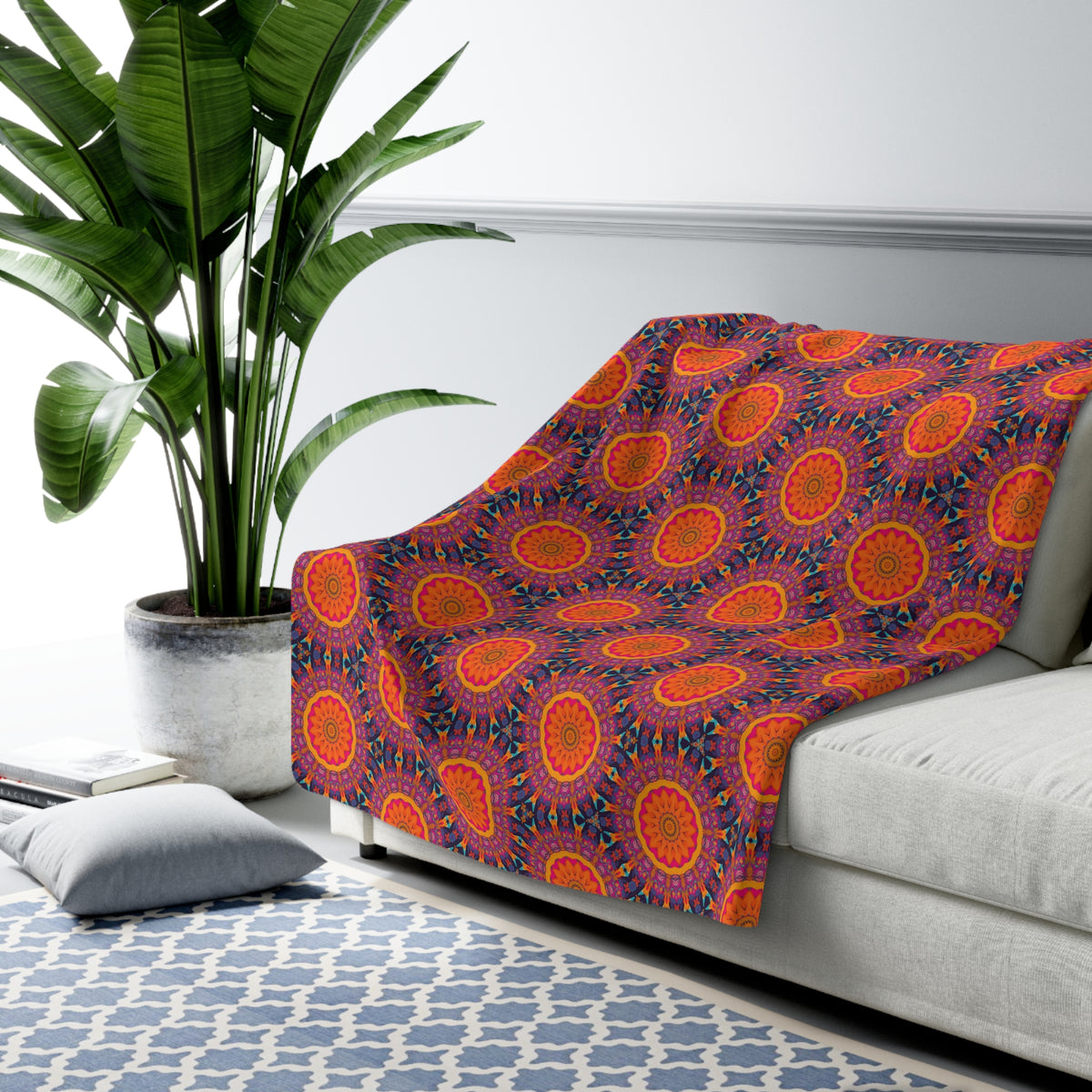 Fiery Mosaic Magic Sherpa Fleece Blanket - Ignite Your Style with Bold Beauty! Available in 2 sizes.