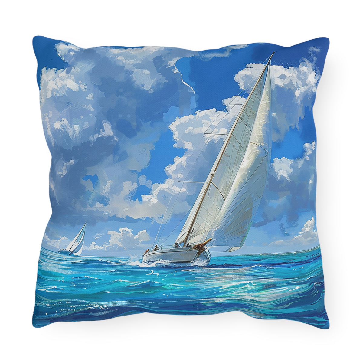 Ocean Breeze Sailing Square Outdoor Pillow - Spun Polyester - Double-Sided Print - UV-Resistant - Water-Resistant - Available in 3 sizes.