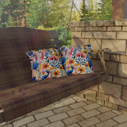 Happy Heartfelt Blooms Square Outdoor Pillow - Spun Polyester - Double-Sided Print - UV-Resistant - Water-Resistant - Available in 3 sizes.