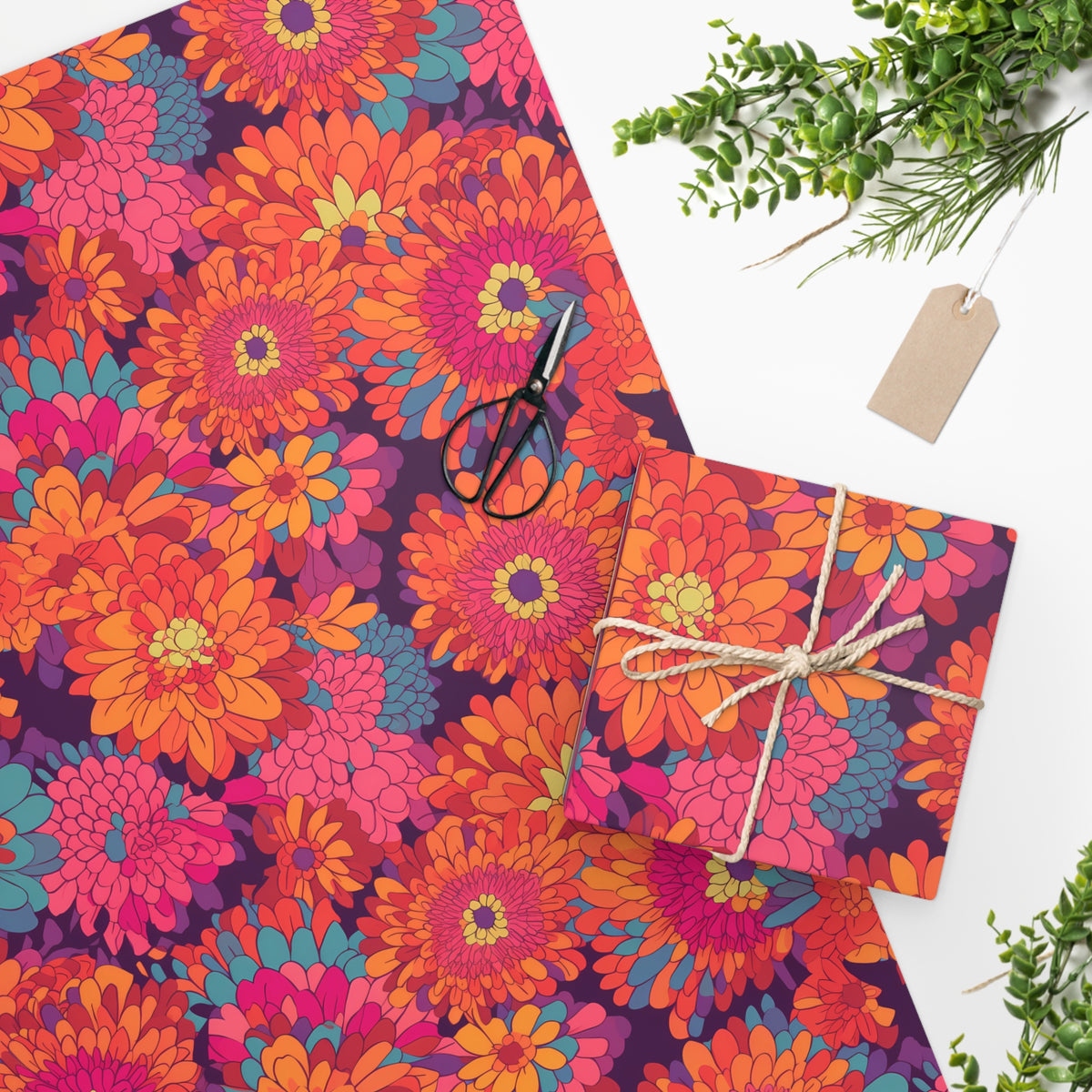 On Fire Flower Power Wrapping Paper - Ignite Your Gifts With Colorful Floral Vintage Vibes! Available in 2 sizes.