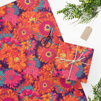On Fire Flower Power Wrapping Paper - Ignite Your Gifts With Colorful Floral Vintage Vibes! Available in 2 sizes.