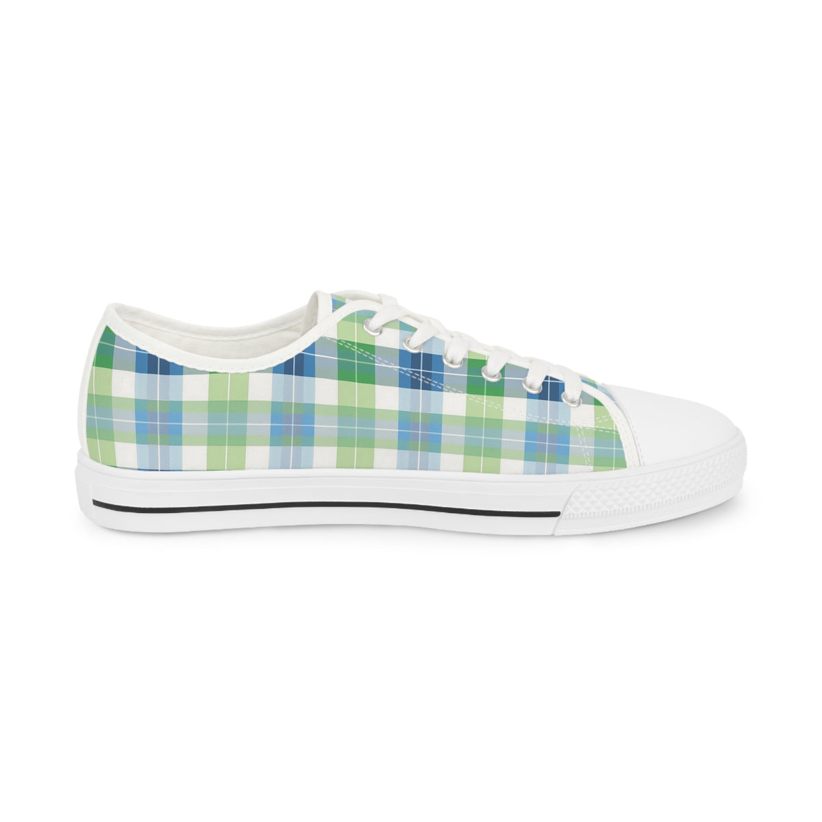 Spring Mist Plaid Men's Low Top Sneakers - Step Boldly into Spring – Where Classic Plaid Meets Modern Energy!