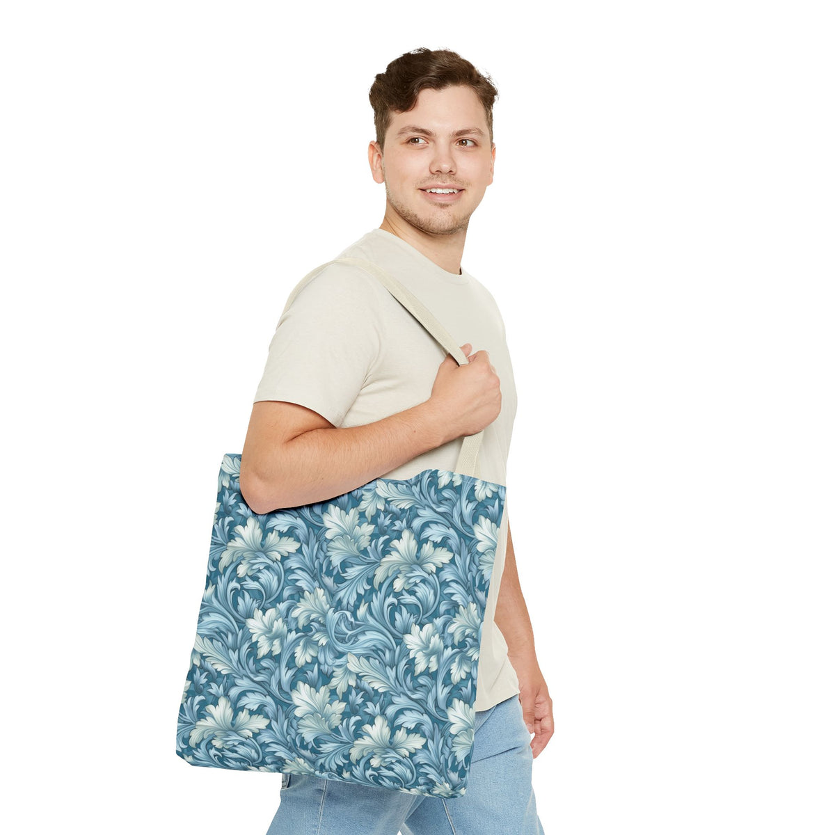Soft Blue Leaf Tapestry Tote Bag - Leaf Through History with Every Carry! Available in 3 sizes.