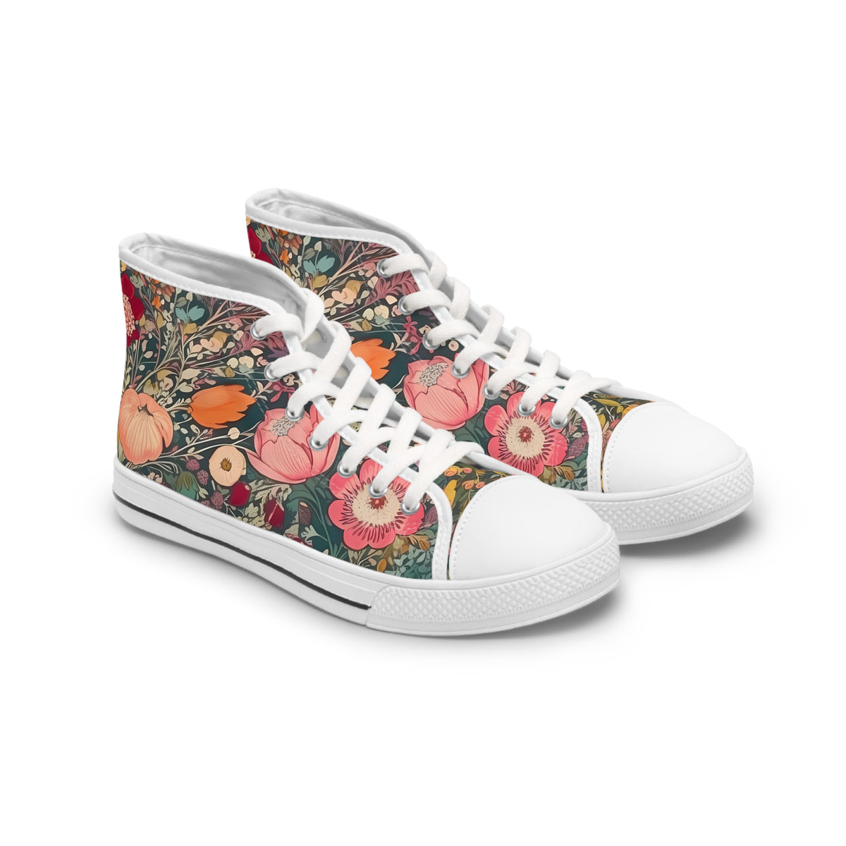 Renaissance Bloom Ladies' High Top Sneakers - Vintage Vibes, Modern Strides - Floral Elegance in Every Step!