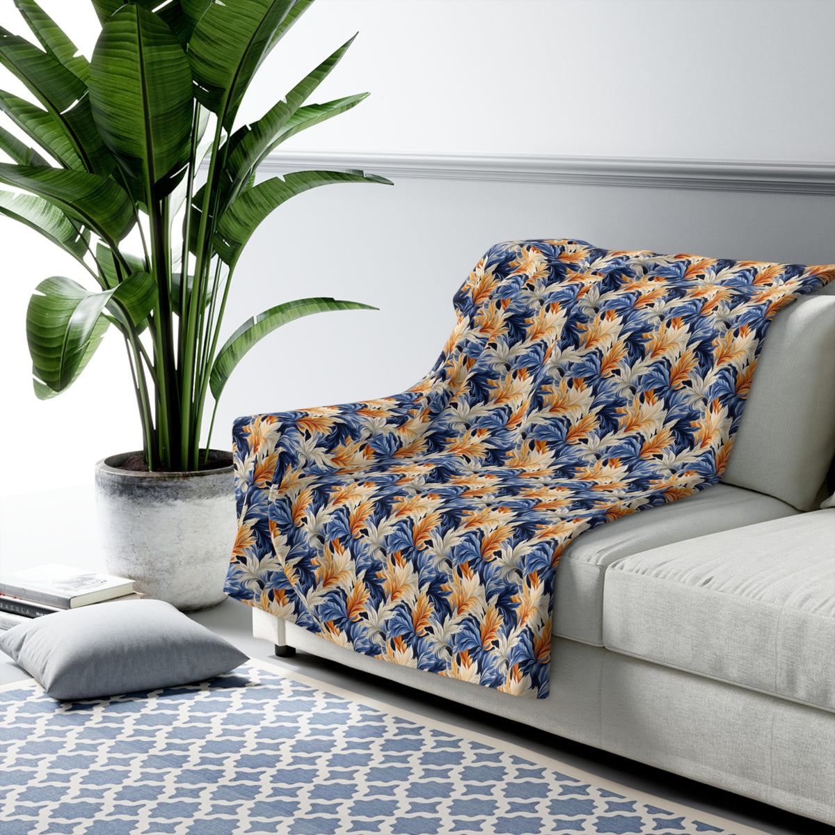 Feathered Fresco Fusion Sherpa Fleece Blanket - Wrap Yourself in Whimsy - A Tapestry of Comfort and Style! Available in 2 sizes.