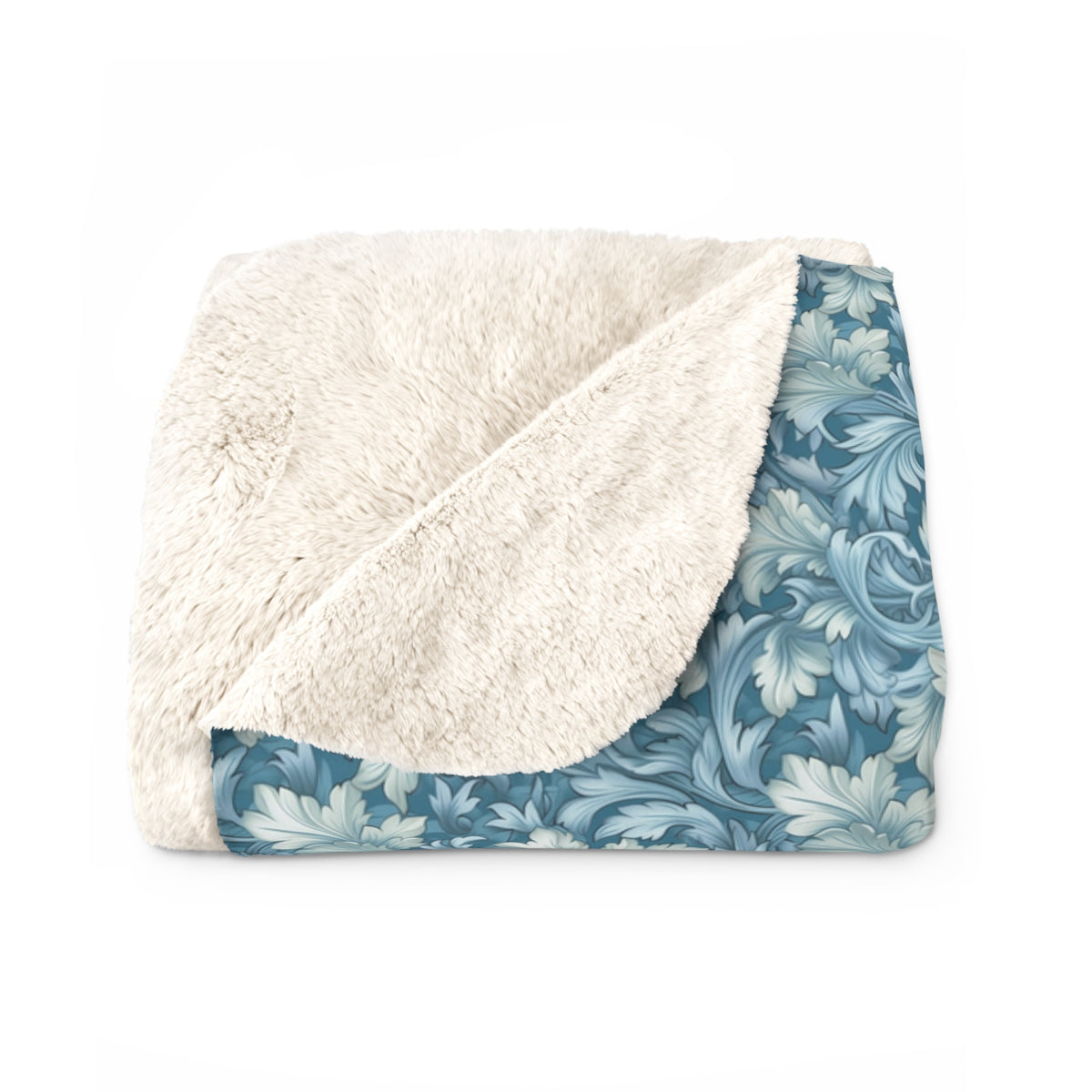 Soft Blue Leaf Tapestry Sherpa Fleece Blanket - Antique Charm, Modern Warmth: Snuggle Up with Soft Blue Leaf Tapestry! Available in 2 sizes.