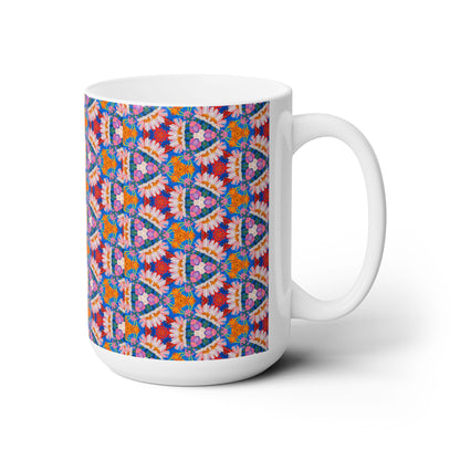 Geometric Blossom Ceramic Mug - 15 oz - Art on Every Side, Morning Approved.