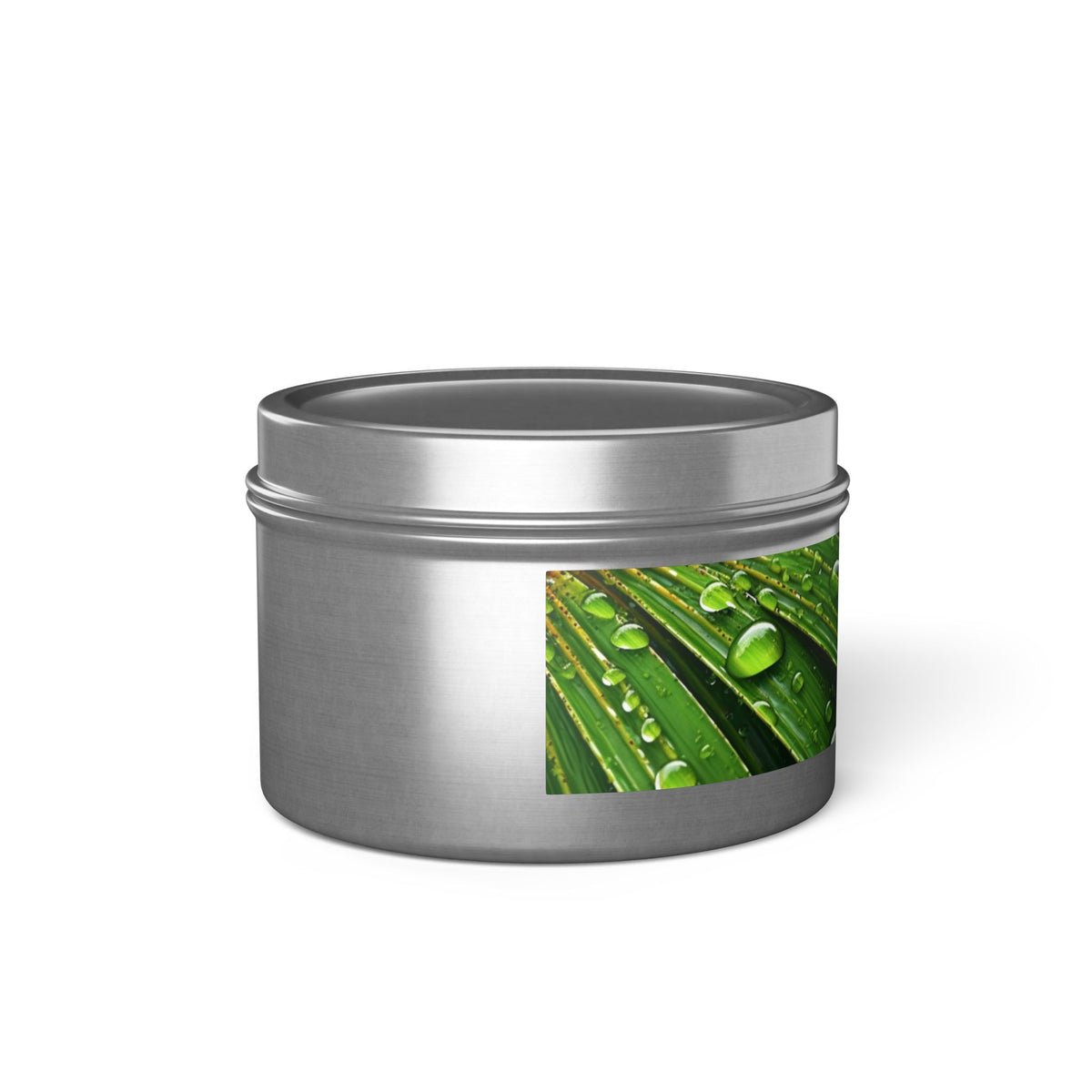 Tranquility Palm Tin Candle. Serenity in Every Spark - Embrace Nature's Calm. Available in 2 sizes, 3 finishes, and 5 scents.