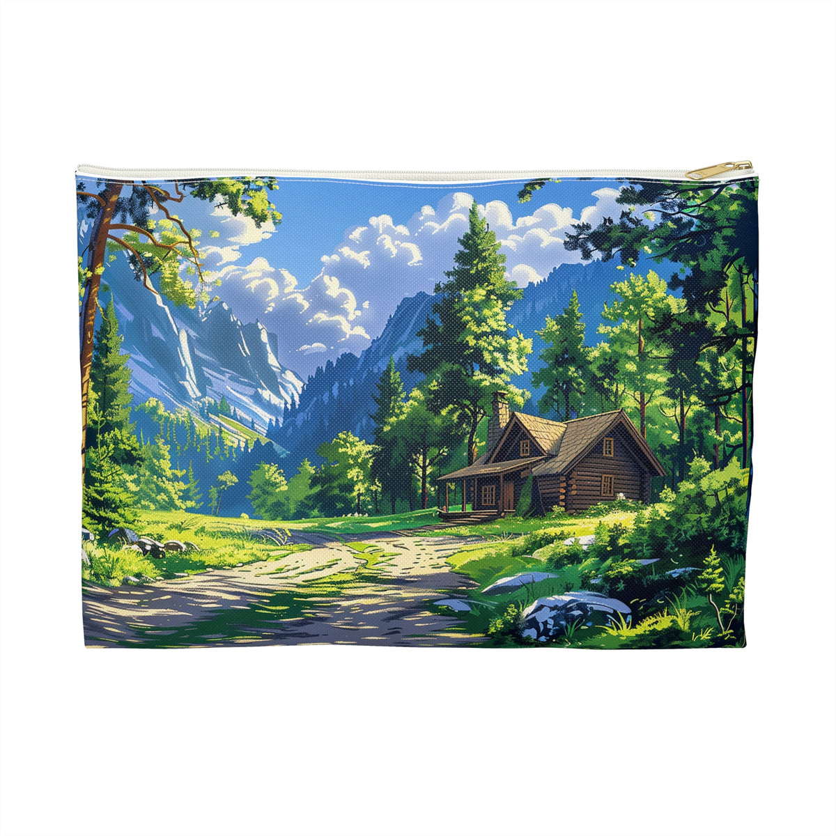 Dreams of a High Mountain Log Cabin Accessory Pouch - Escape to the Wilderness, One Adventure at a Time! Available in 2 sizes.