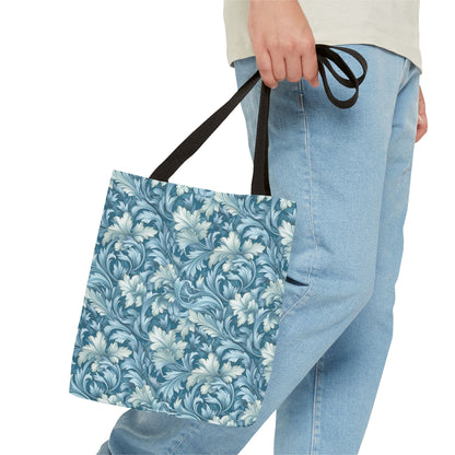 Soft Blue Leaf Tapestry Tote Bag - Leaf Through History with Every Carry! Available in 3 sizes.