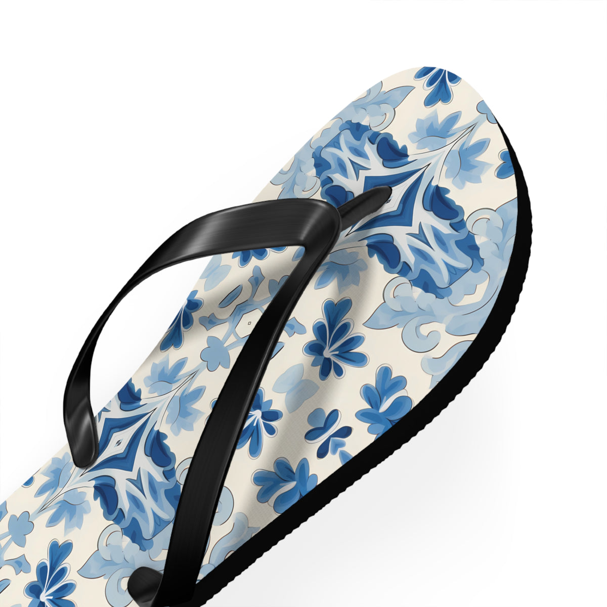 Blue Spanish Tile Flip Flops. 5/8" Thick Comfortable Summer or Winter Gym/Sauna Footwear for Men and Women.