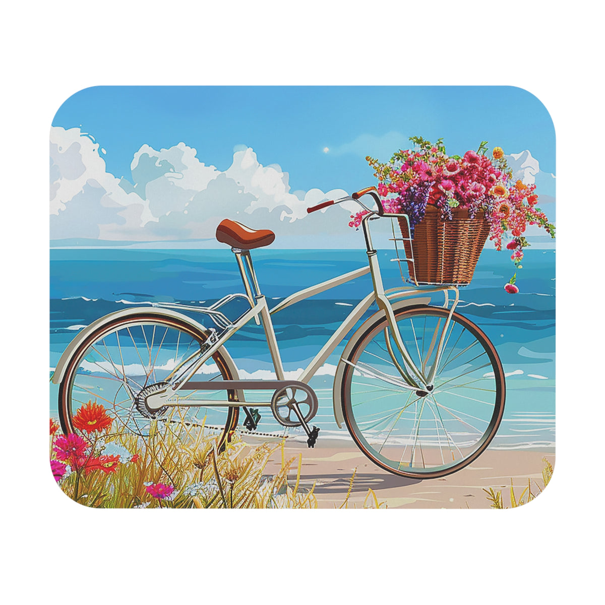 Daisy Beach Rider Mouse Pad - Create a Sunny Seaside Escape with the Daisy Beach Rider!