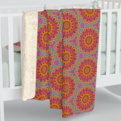 Bohemian Floral Medley Sherpa Fleece Blanket - Embrace Boho Chic with Every Snuggle! Available in 2 sizes.