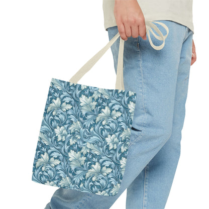 Soft Blue Leaf Tapestry Tote Bag - Leaf Through History with Every Carry! Available in 3 sizes.
