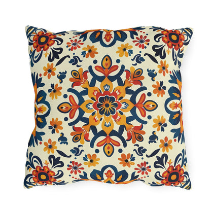 Sevilla Sunburst Square Outdoor Pillow - Spun Polyester - Double-Sided Print - UV-Resistant - Water-Resistant - Available in 3 sizes.