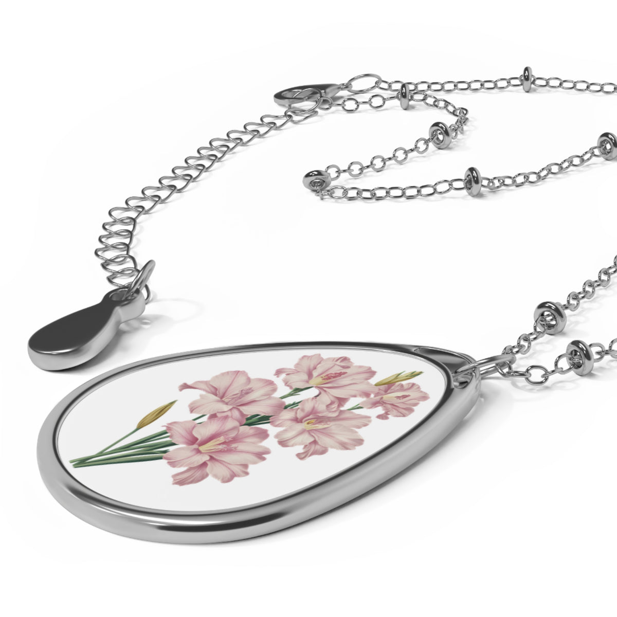 August Birth Month Flower - Gladiolus Oval Pendant Necklace - Stand Tall with Strength and Beauty: August’s Gladiolus Charm!