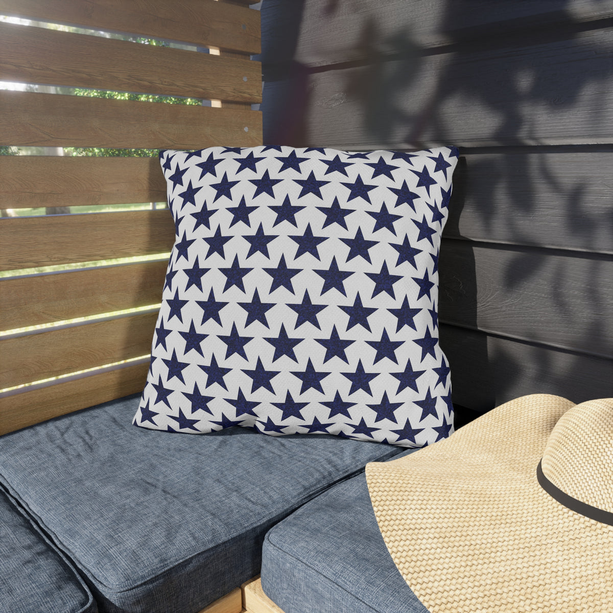 Starry Salute Square Outdoor Pillow - Spun Polyester - Double-Sided Print - Concealed Zipper - Available in 3 sizes.
