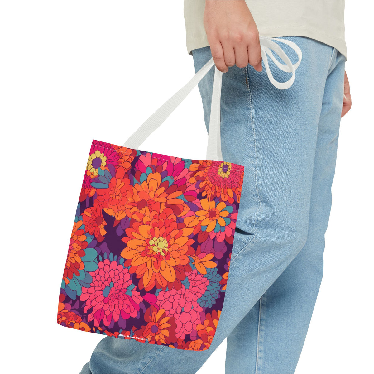 On Fire Flower Power Tote Bag - Bring Electrifying 60s Groovy Flowers on Your Next Adventure! Available in 3 sizes.