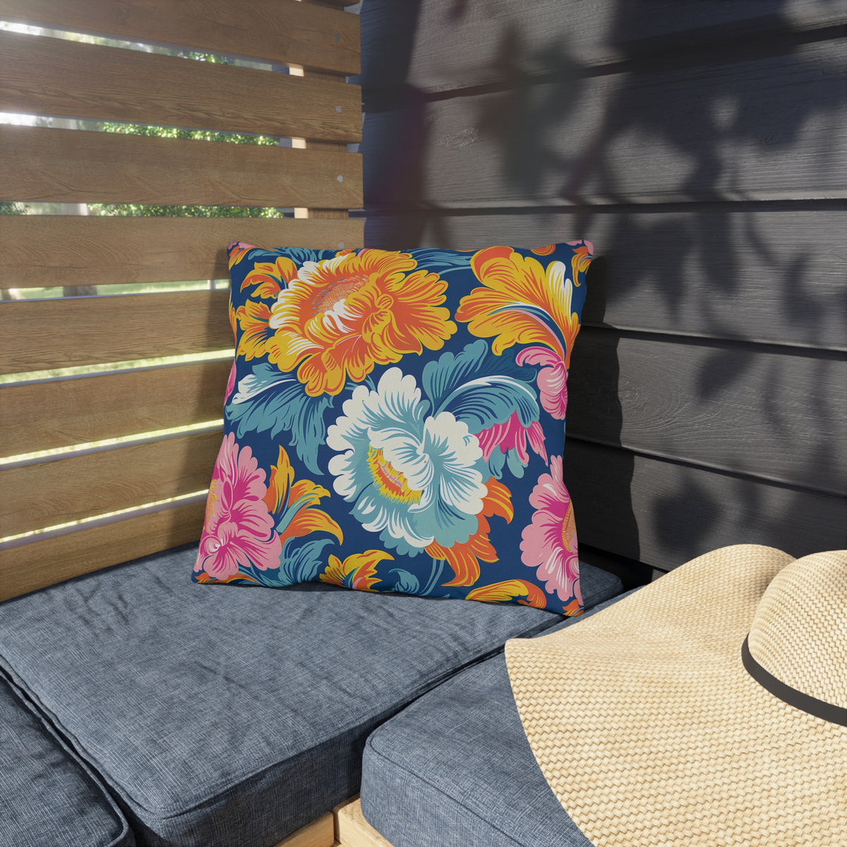Chintz Charm Square Outdoor Pillow - Spun Polyester - Double-Sided Print - UV-Resistant - Water-Resistant - Available in 3 sizes.