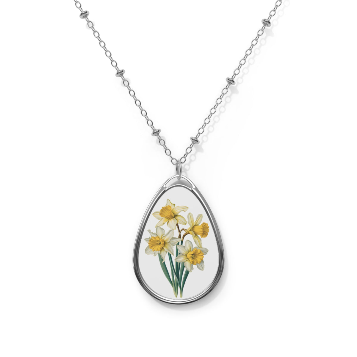 March Birth Month Flower - Daffodil Oval Pendant Necklace - Spring into New Beginnings with March's Daffodil Delight!