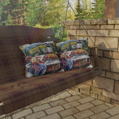 Tuscan Vineyard Vignette Square Outdoor Pillow - Spun Polyester - Double-Sided Print - UV-Resistant - Water-Resistant - Available in 3 sizes.