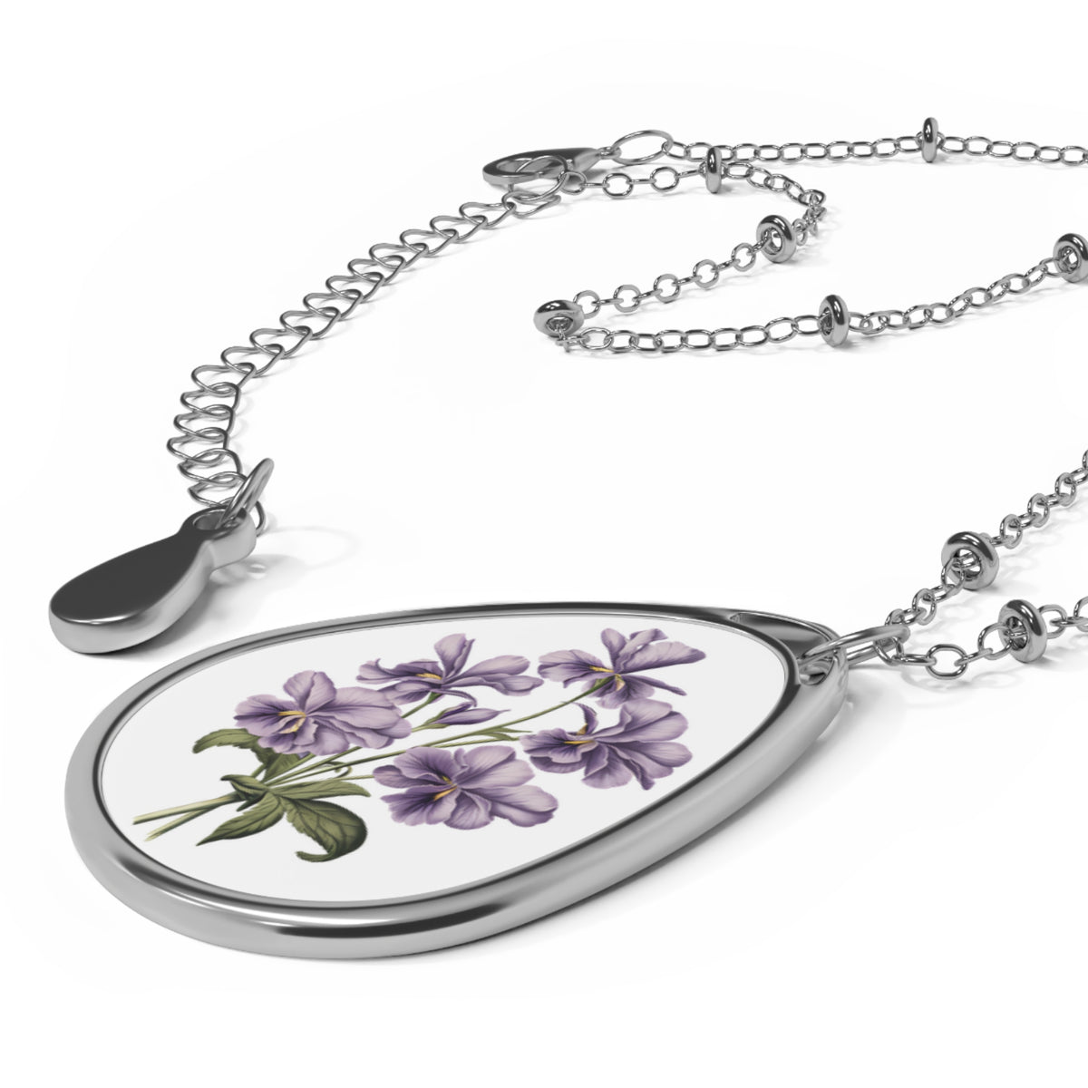 February Birth Month Flower - Violets Oval Pendant Necklace - Embrace Elegance and Meaning with February's Floral Gem!