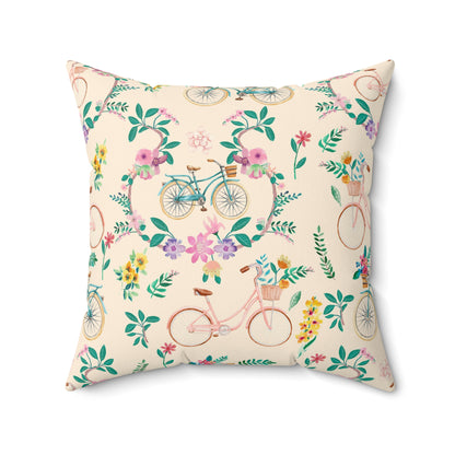 Spring Bicycle Square Throw Pillow - Spun Polyester - Double-Sided Print - Concealed Zipper - Available in 7 Sizes