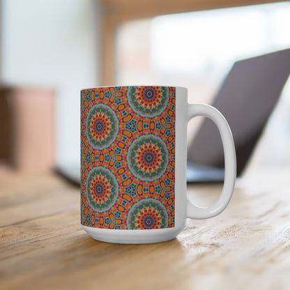 Golden Elegance Ceramic Mug - 15 oz - Art on Every Side, Morning Approved.