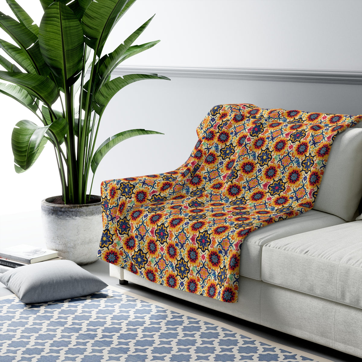 Moorish Mosaic Majesty Sherpa Fleece Blanket - Wrap Yourself in Worldly Elegance - Where History Meets Home Comfort! Available in 2 sizes.