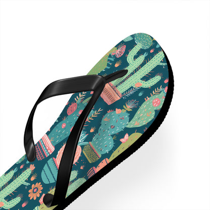 Cactus Cacophany Flip Flops. 5/8" Thick Comfortable Summer or Winter Gym/Sauna Footwear for Men and Women. Bring Fun Cactus-inspired Artwork into Your Life!