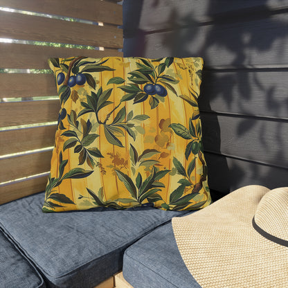 Olives & Sunshine Delight Square Outdoor Pillow - Double-Sided Print - UV-Resistant - Water Resistant - Available in 3 sizes.