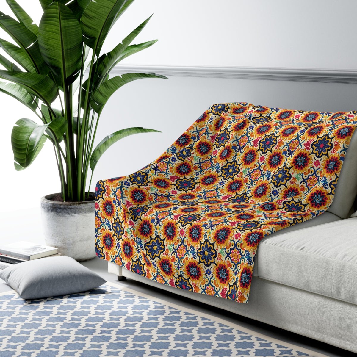 Moorish Mosaic Majesty Sherpa Fleece Blanket - Wrap Yourself in Worldly Elegance - Where History Meets Home Comfort! Available in 2 sizes.