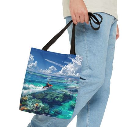 Jet Ski Tropical Paradise Tote Bag - Carry the Coastline - Where Adventure Meets Accessories! Available in 3 sizes.